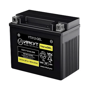 Мотоциклетный аккумулятор ИРКУТ YTX12-GEL (2024)